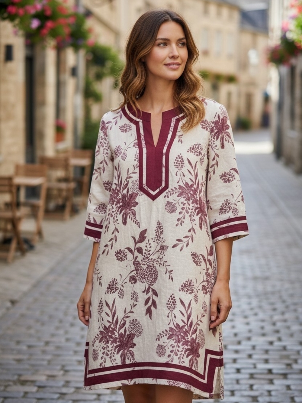 entro Cream and Burgundy Floral Dress